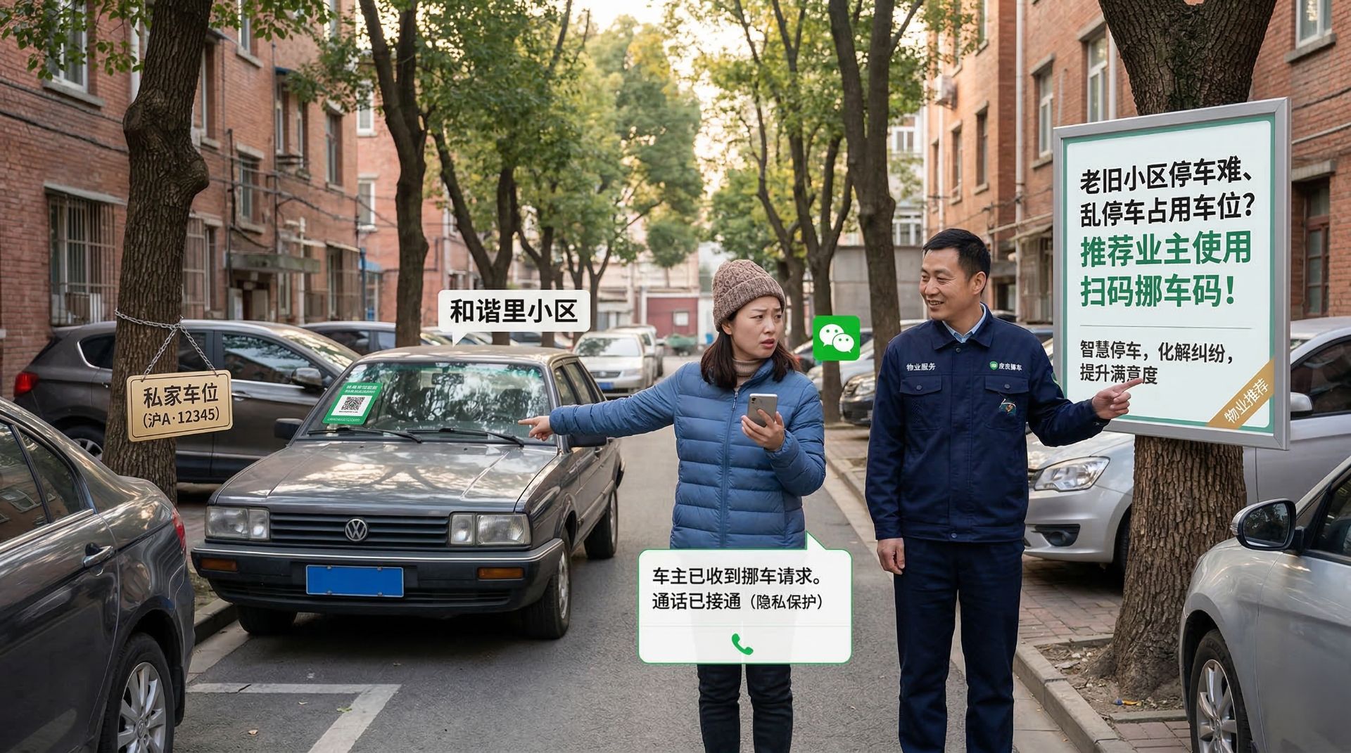 老旧小区乱停车、占用私家车位怎么办？推荐业主使用扫码挪车码轻松解决